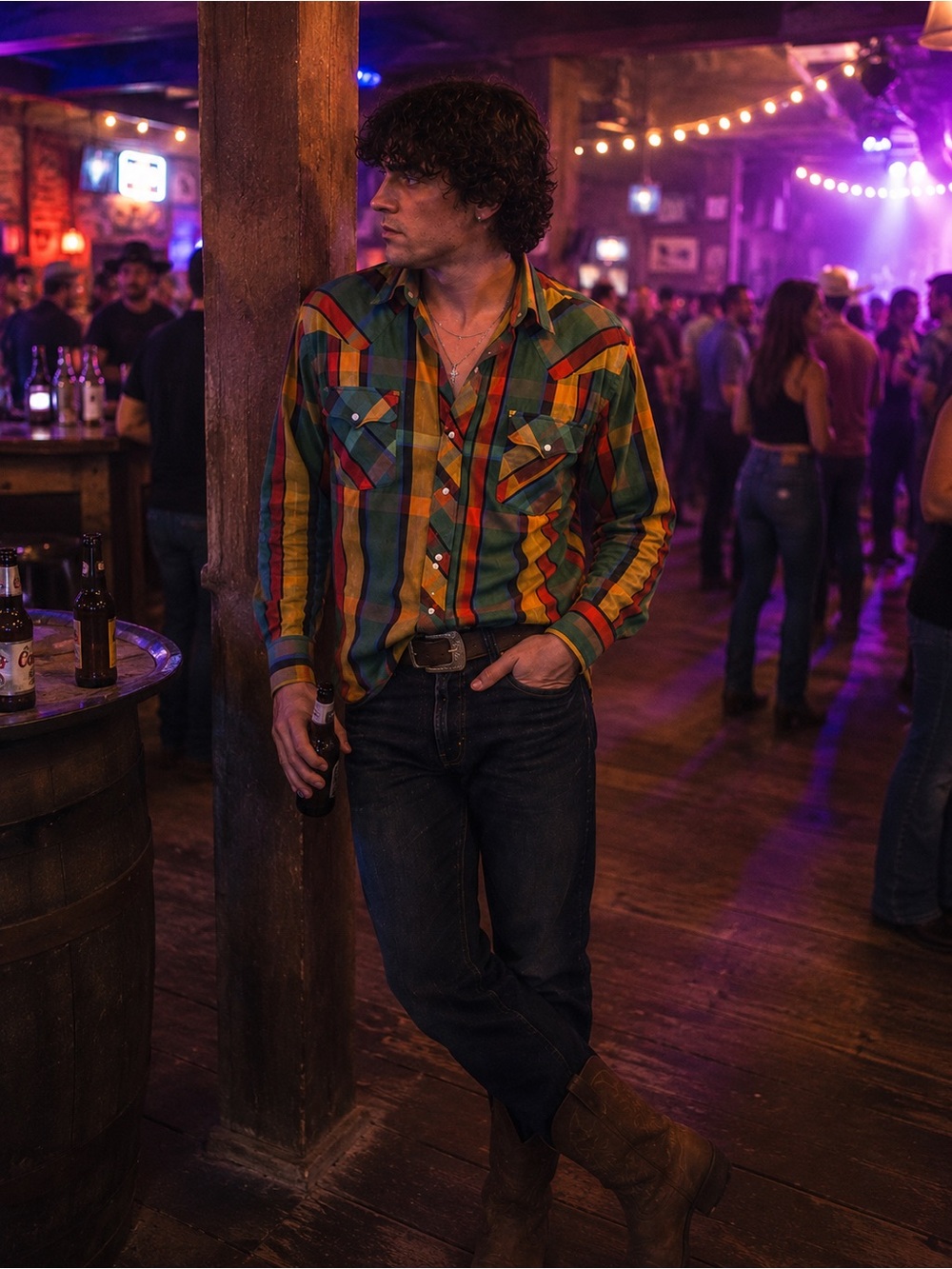 Vintage Plaid Pearl Snap Western Shirt Mens 17 34/35 Cowboy Ranch - Picture 2 of 9